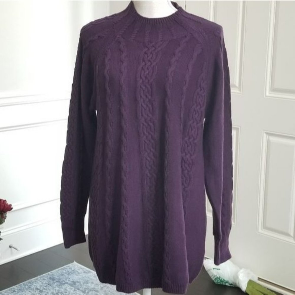 The Limited Mock Neck Cable Knit Swing Sweater Purple Size XL NWT